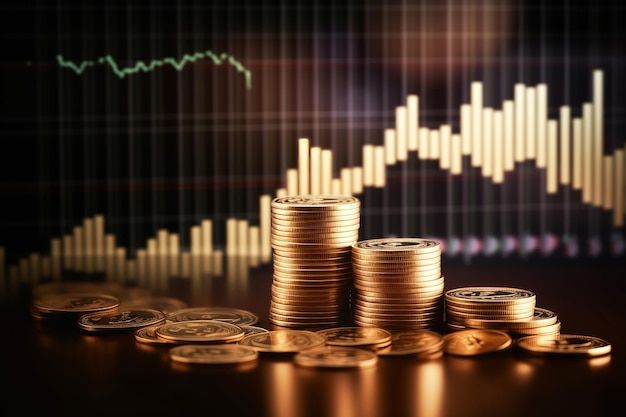 Finance chart on economy coin background growth financial data concept investment market _ Premium Photo
